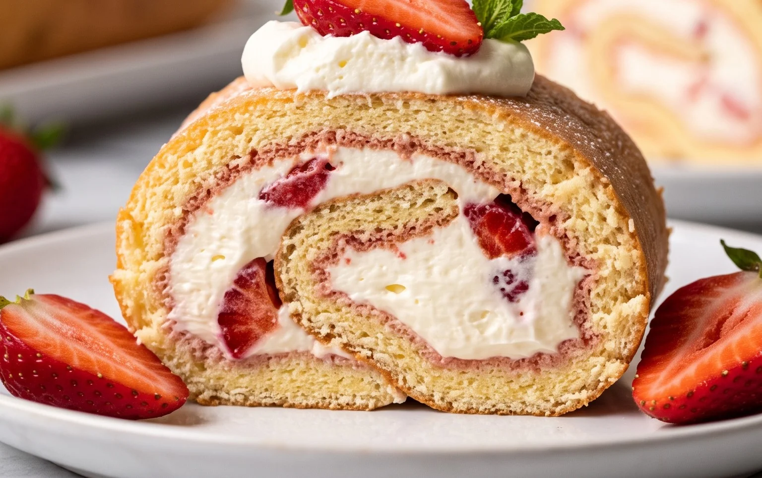 Erdbeer-Biskuitrolle mit Mascarpone Rezept
